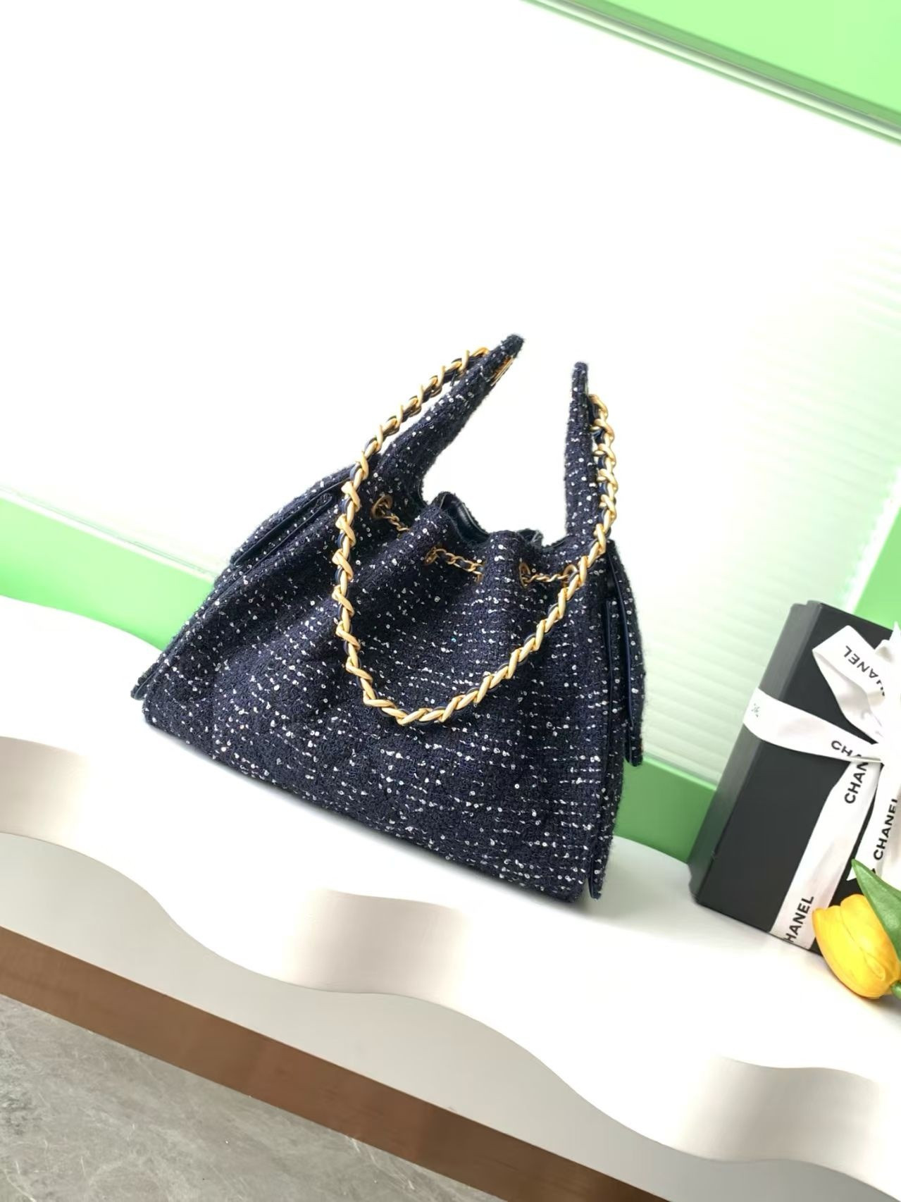 Ch**el 25 Bucket Tweed Bag 26x30x14cm