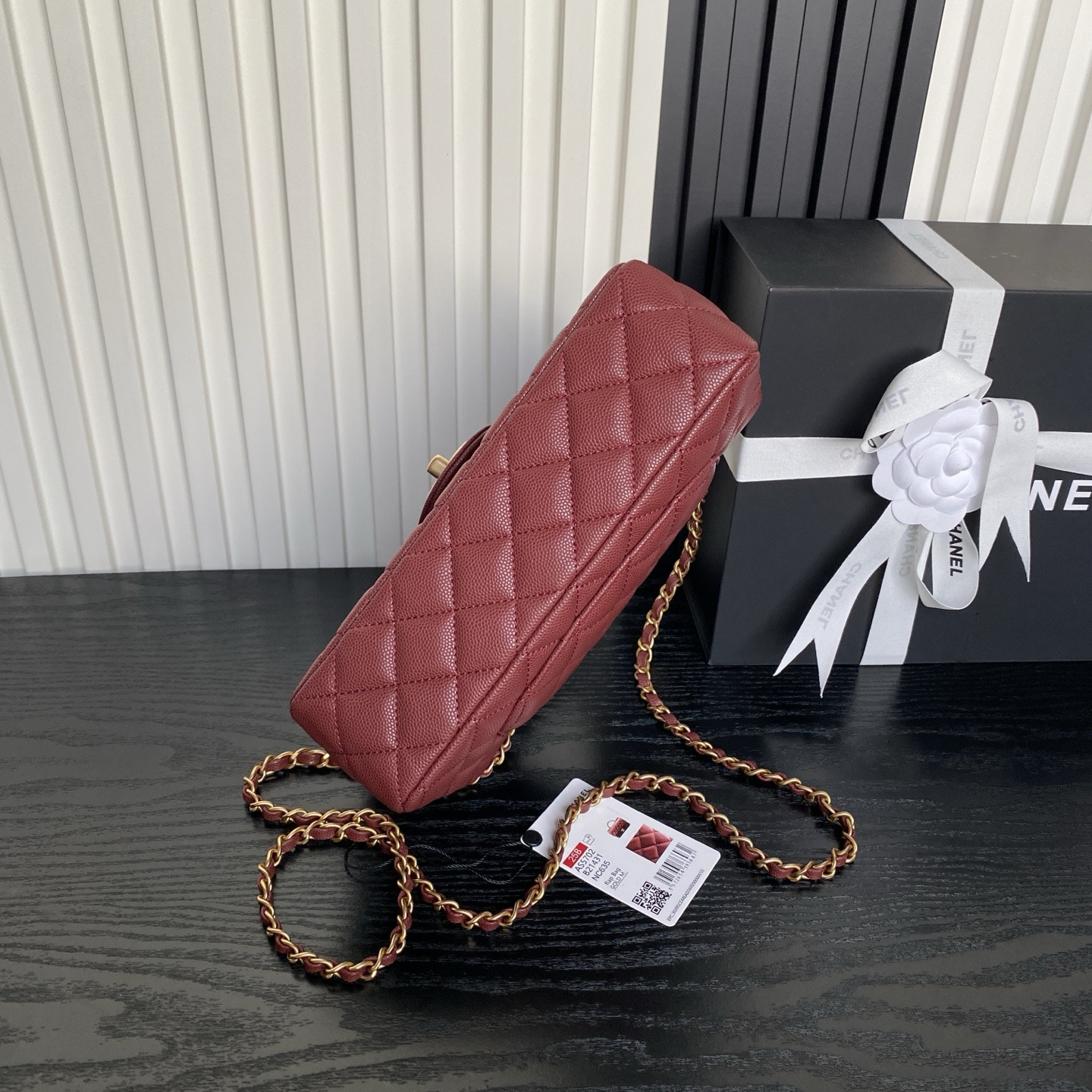 Ch**el flap bag with top handle as5702 22.5x13.5x6cm