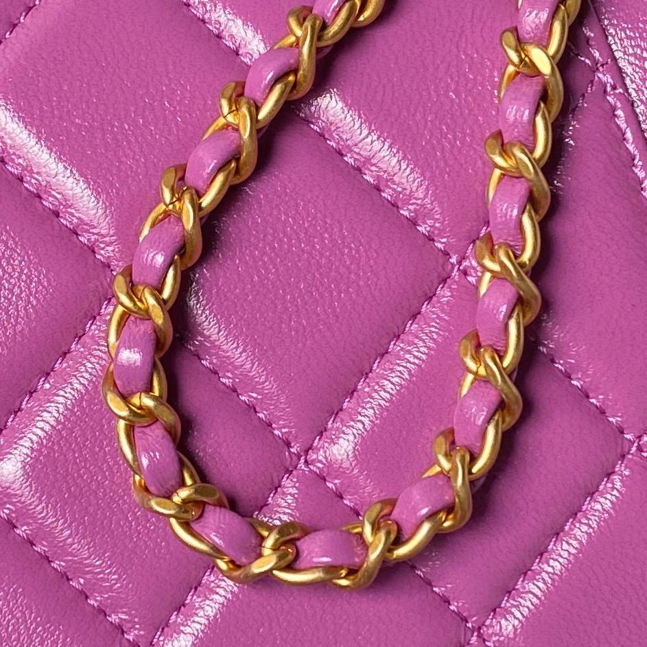 Ch**el MINI BAG WITH TOP HANDLE Shiny Lambskin & Gold-Tone Metal 12 × 18 × 7 cm