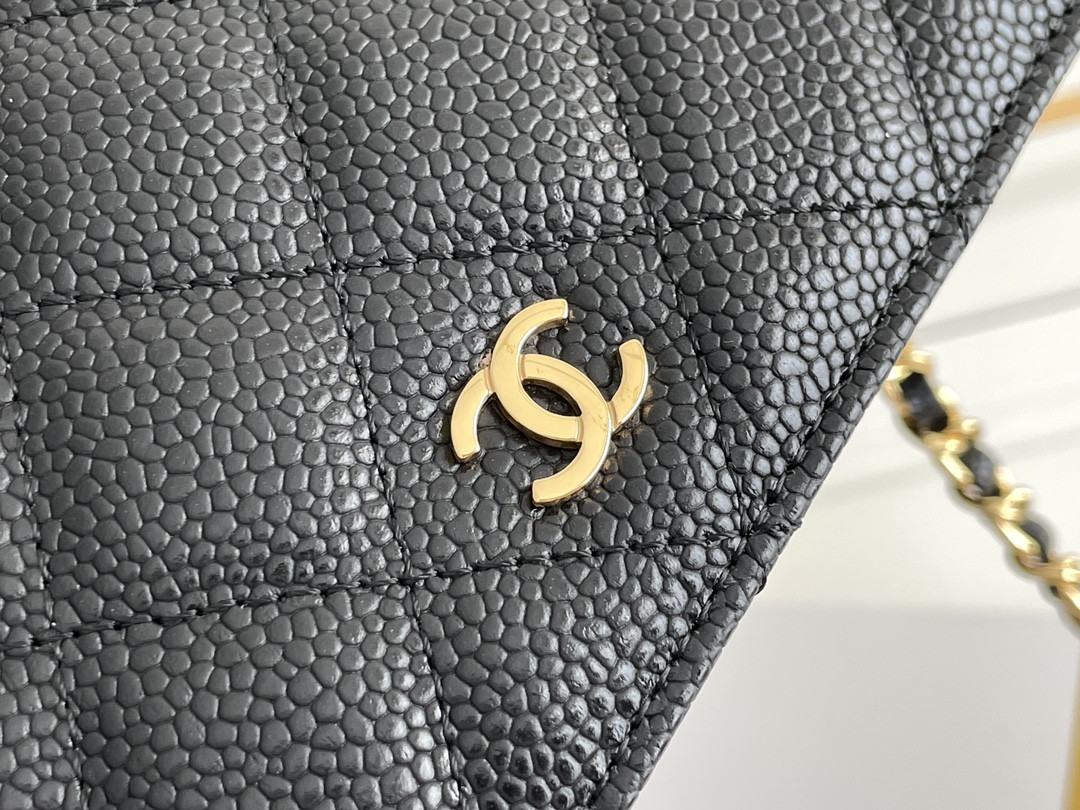 Ch**el WOC CLASSIC WALLET ON CHAIN Gold Buckle 12.3x19.2x3.5cm