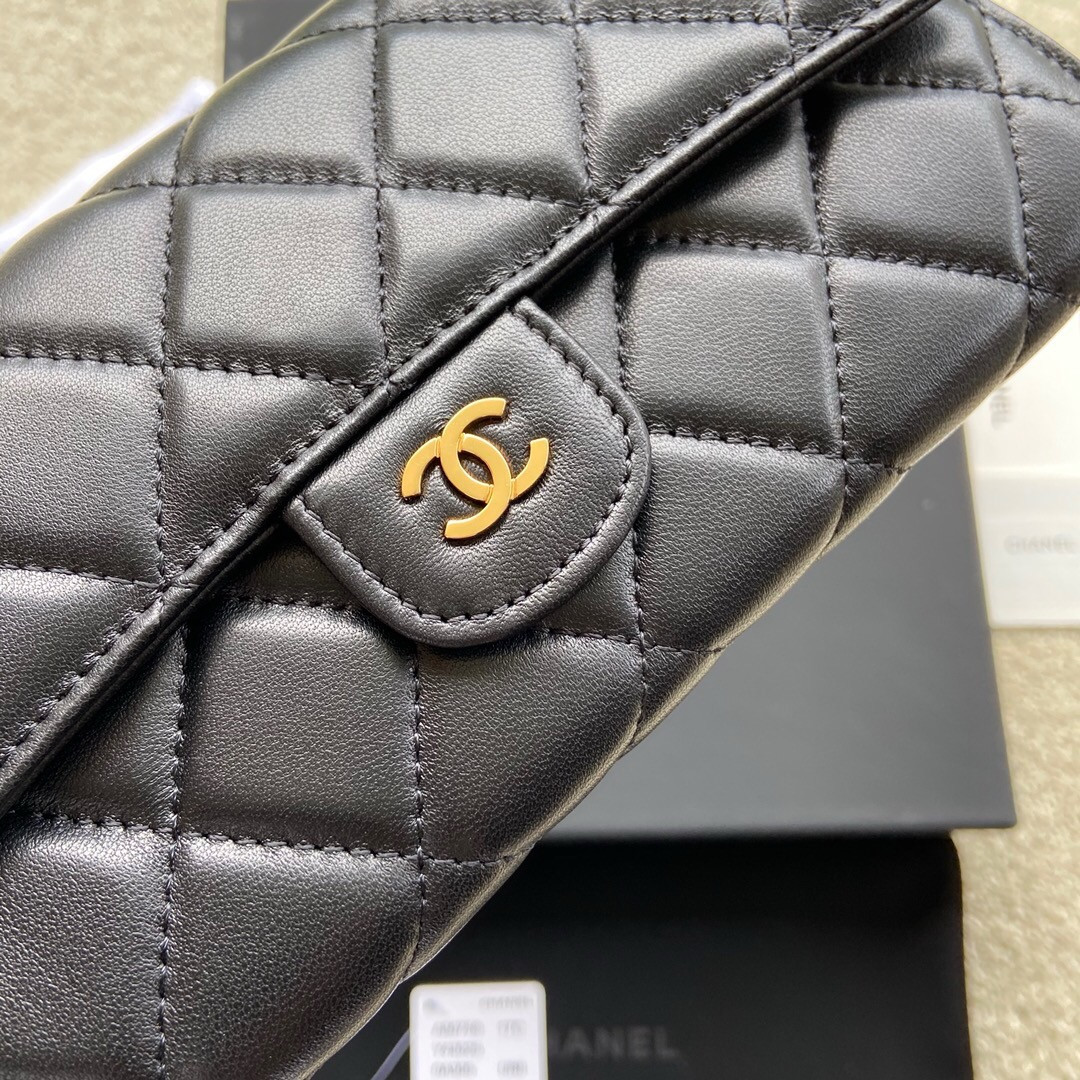 Ch**el FLAP WALLET BLACK 19.5 x10 cm