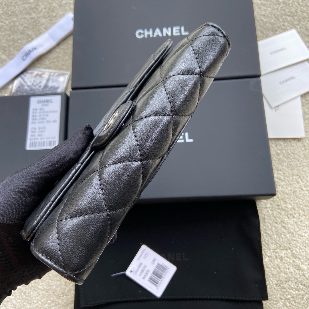Ch**el FLAP WALLET BLACK SILVER 19.5 x10 cm