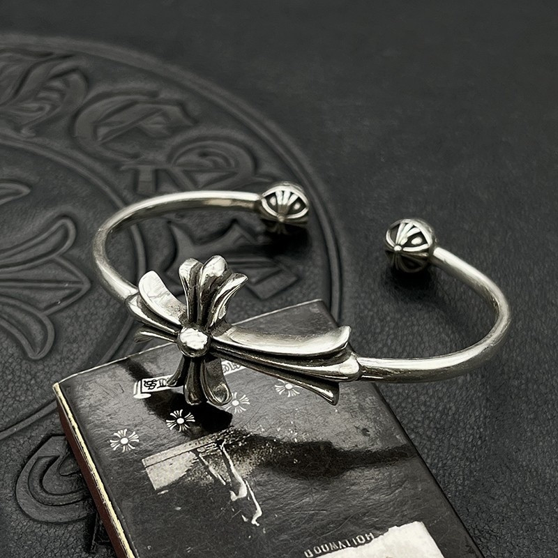 Ch*0me He**ts Cross and Ball Open Bangle Bracelet