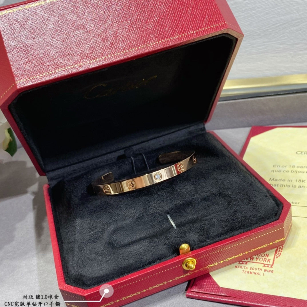 Ca*t1er wide single D1am0nd open LOVE Bracelet