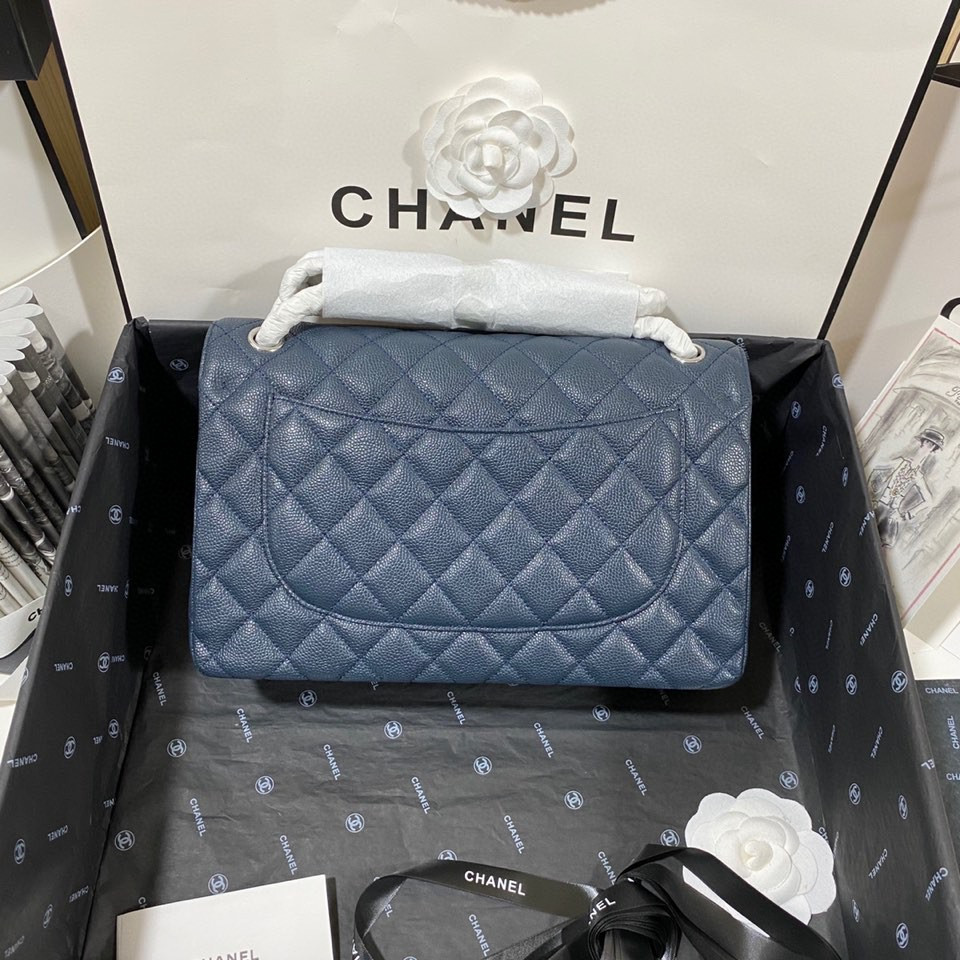 Ch**el Classic Flap Jumbo 30cm CF Blue Silver  7.6 × 11.7 × 3.9 in