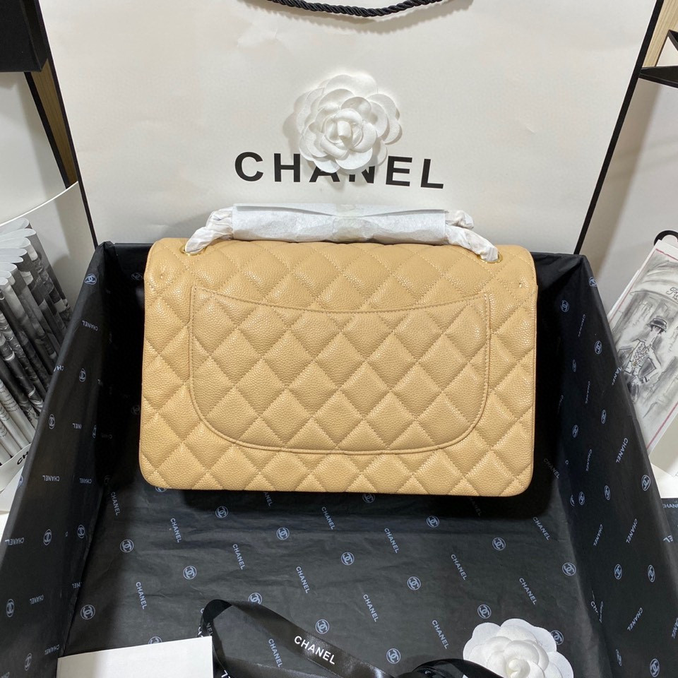 Ch**el Classic Flap Jumbo 30cm CF Khaki Gold 7.6 × 11.7 × 3.9 in