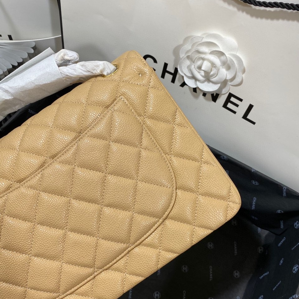 Ch**el Classic Flap Jumbo 30cm CF Khaki Gold 7.6 × 11.7 × 3.9 in