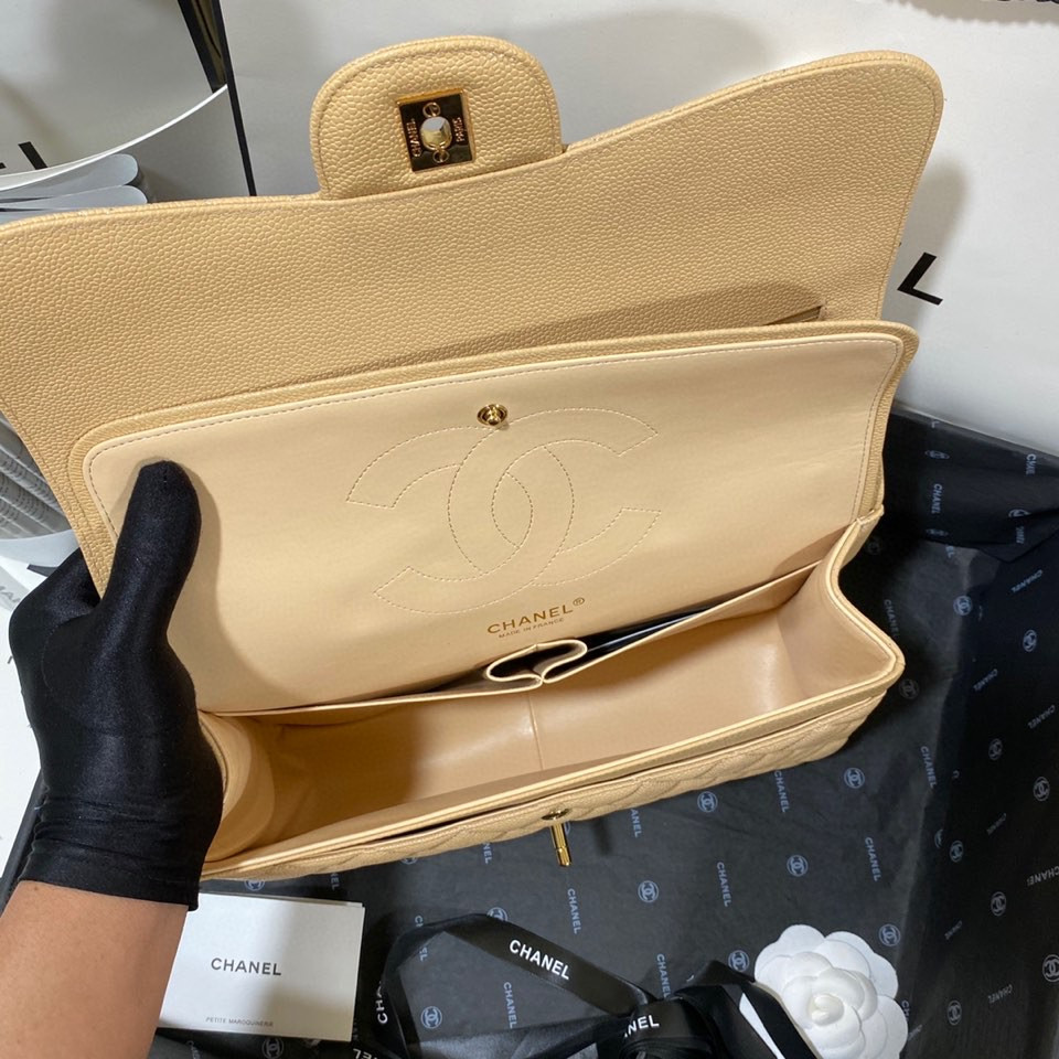Ch**el Classic Flap Jumbo 30cm CF Khaki Gold 7.6 × 11.7 × 3.9 in