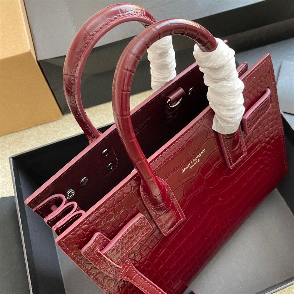 Y51 SAC DE JOUR NANO IN CROCODILE EMBOSSED LEATHER ROUGE LEGION 8.6 X 6.8 X 3.5 INCHES