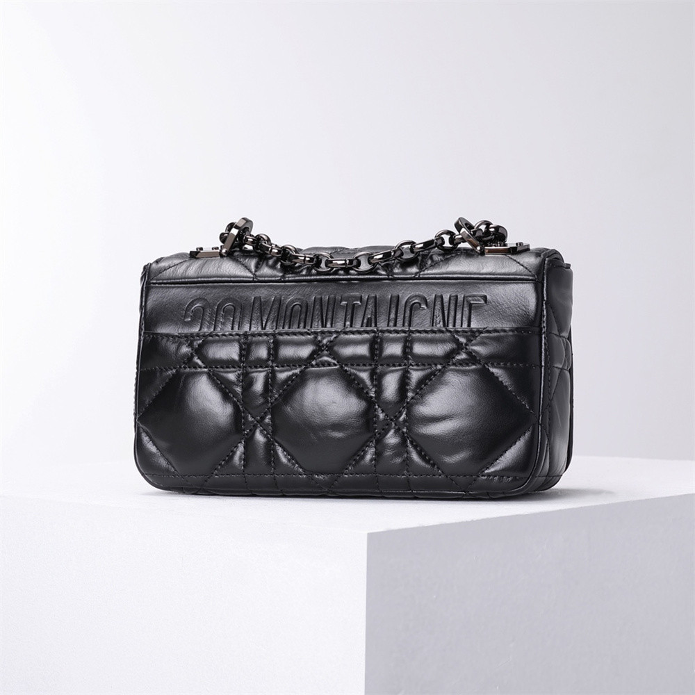 MEDIUM D10r CARO BAG Black S*pple Cannage Calfskin With Silver Hardware 20x12x7cm