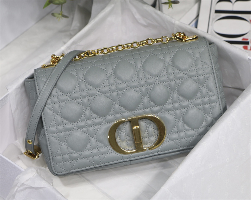 MEDIUM D10r CARO BAG Ethereal Gray S*pple Cannage Calfskin 25.5 x 15.5 x 8 cm