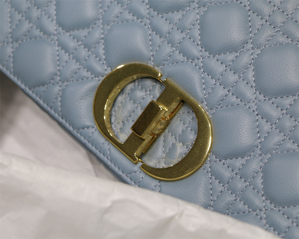 LARGE D10r CARO BAG Light Blue S*pple Cannage Calfskin 29 x 18 x 10 cm