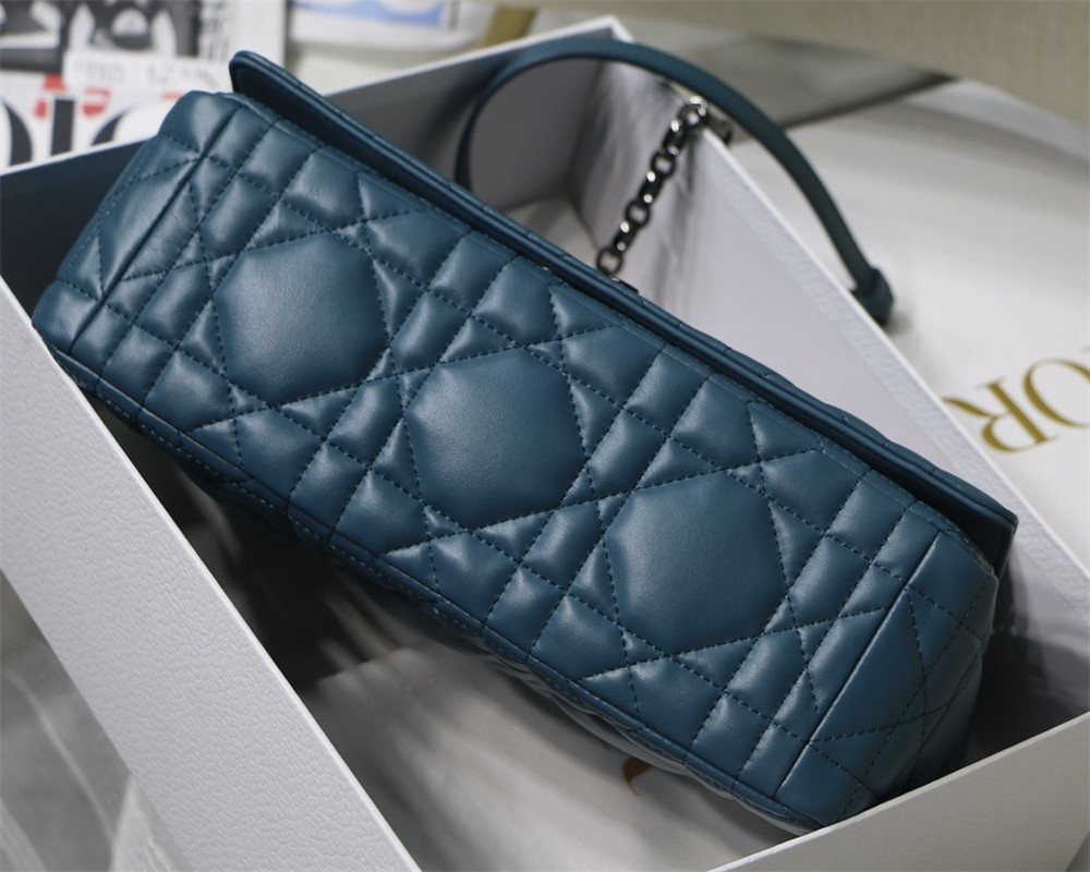 LARGE D10r CARO BAG Navy S*pple Cannage Calfskin With Silver Hardware 29 x 18 x 10 cm