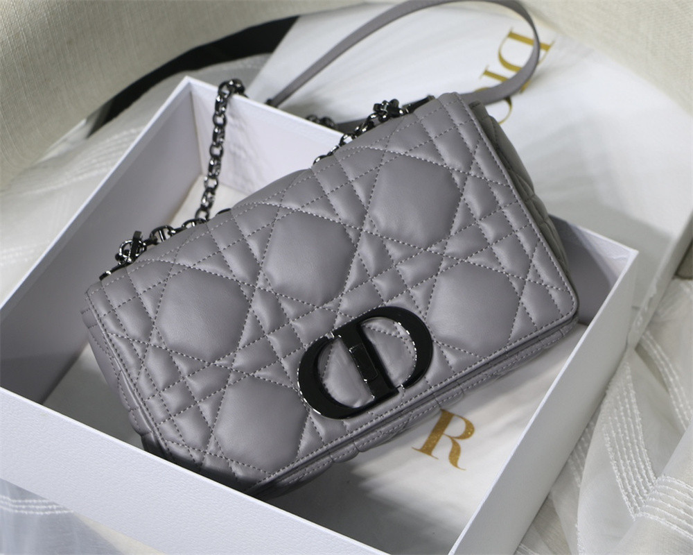 MEDIUM D10r CARO BAG Grey S*pple Cannage Calfskin With Silver Hardware 25.5 x 15.5 x 8 cm