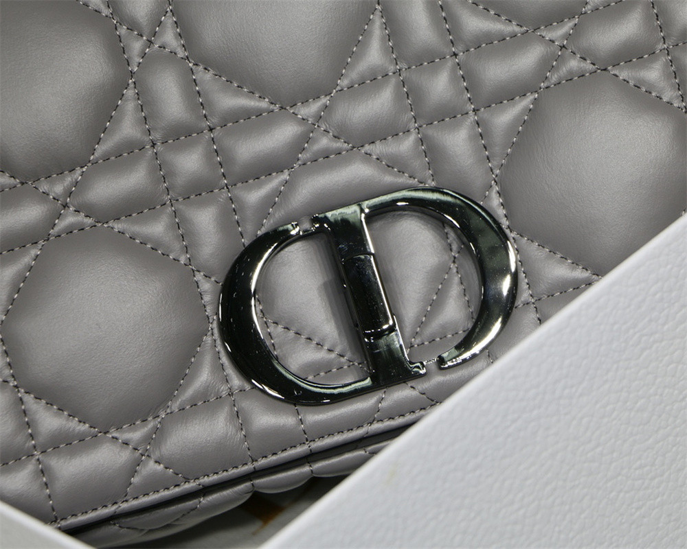 LARGE D10r CARO BAG Stone Gray S*pple Cannage Calfskin With Silver Hardware 29 x 18 x 10 cm