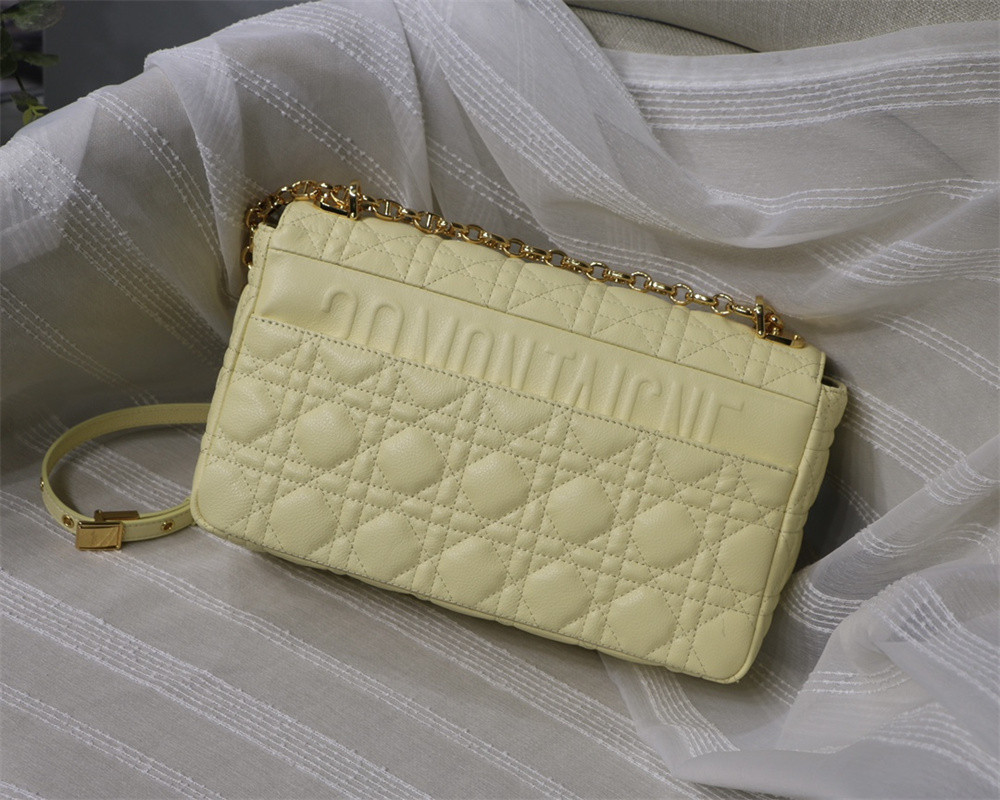 LARGE D10r CARO BAG light yellow S*pple Cannage Calfskin 29 x 18 x 10 cm