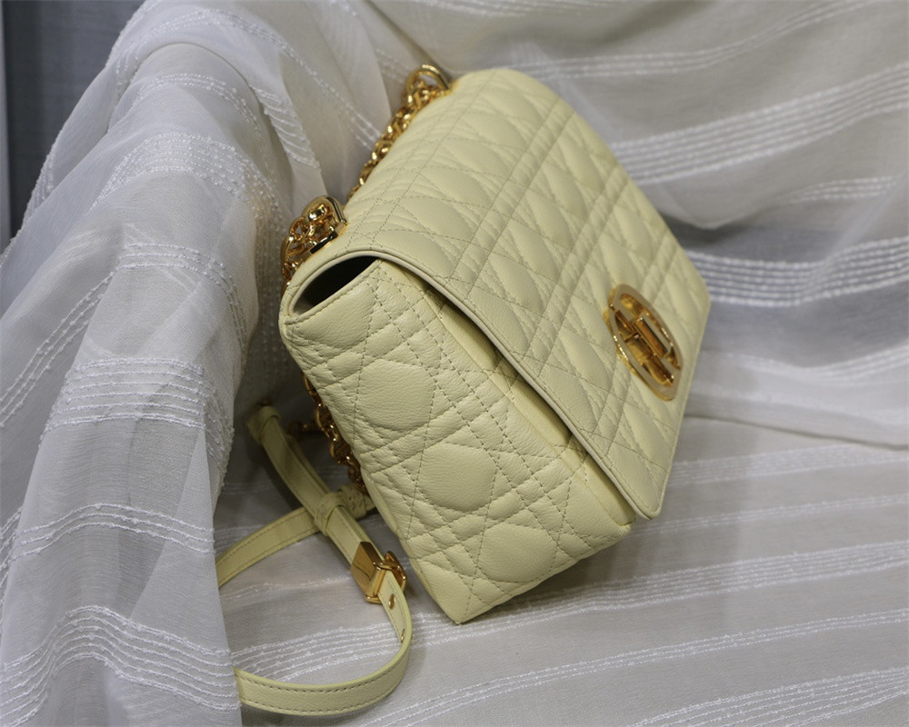LARGE D10r CARO BAG light yellow S*pple Cannage Calfskin 29 x 18 x 10 cm