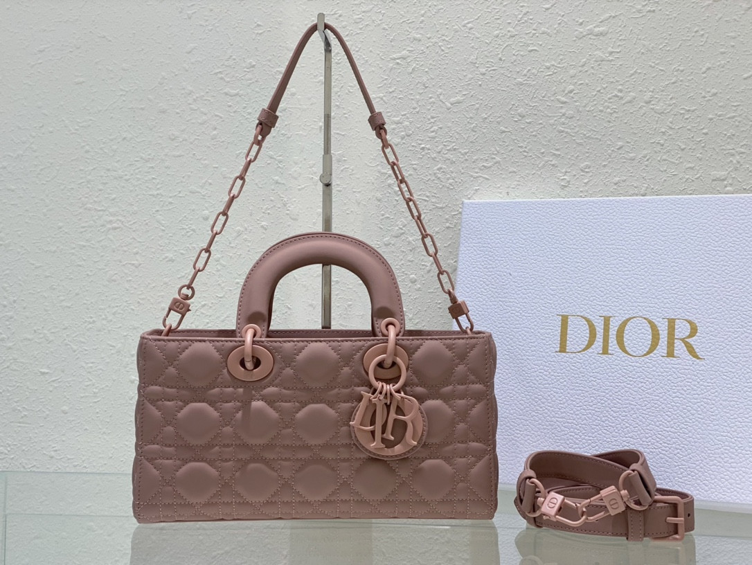 D10r SMALL LADY D-JOY BAG Ultramatte Pink Cannage Calfskin