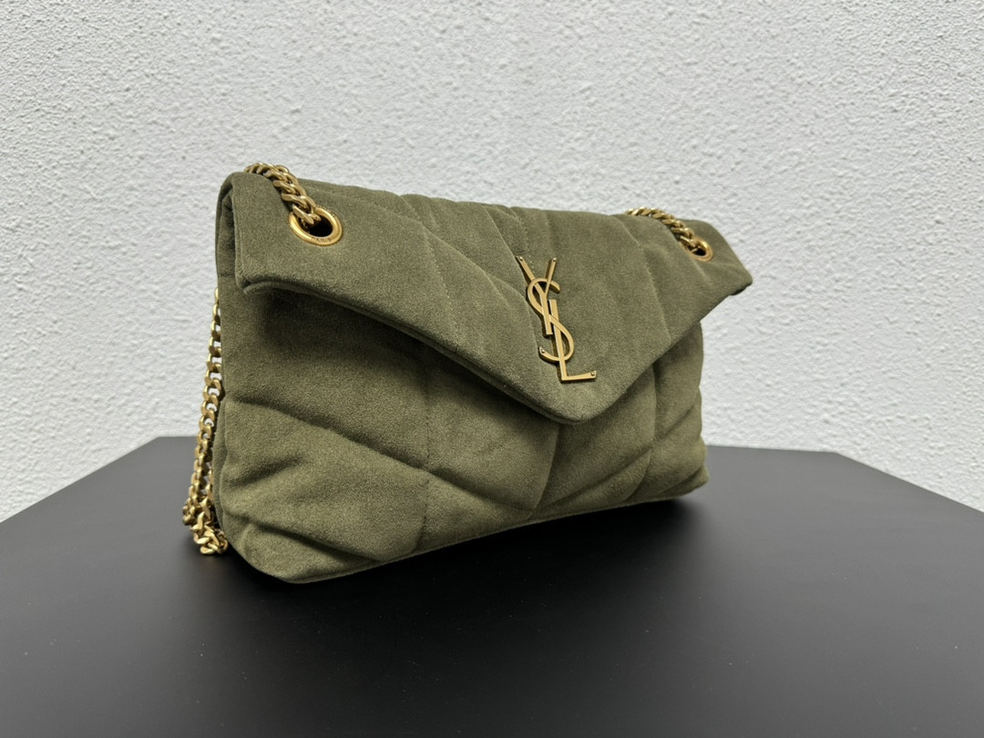 Y51 PUFFER SMALL IN SHINY VELVET PALE OLIVE