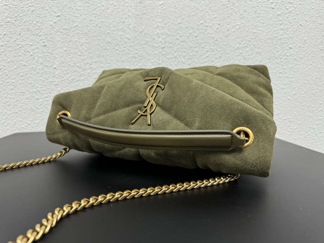 Y51 PUFFER SMALL IN SHINY VELVET PALE OLIVE