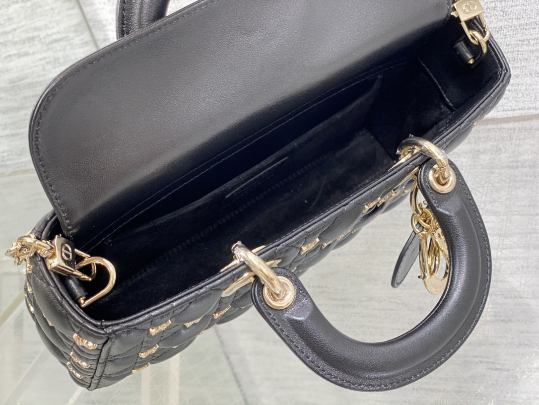 D10r MEDIUM LADY D-JOY BAG Black with Butterfly Studs