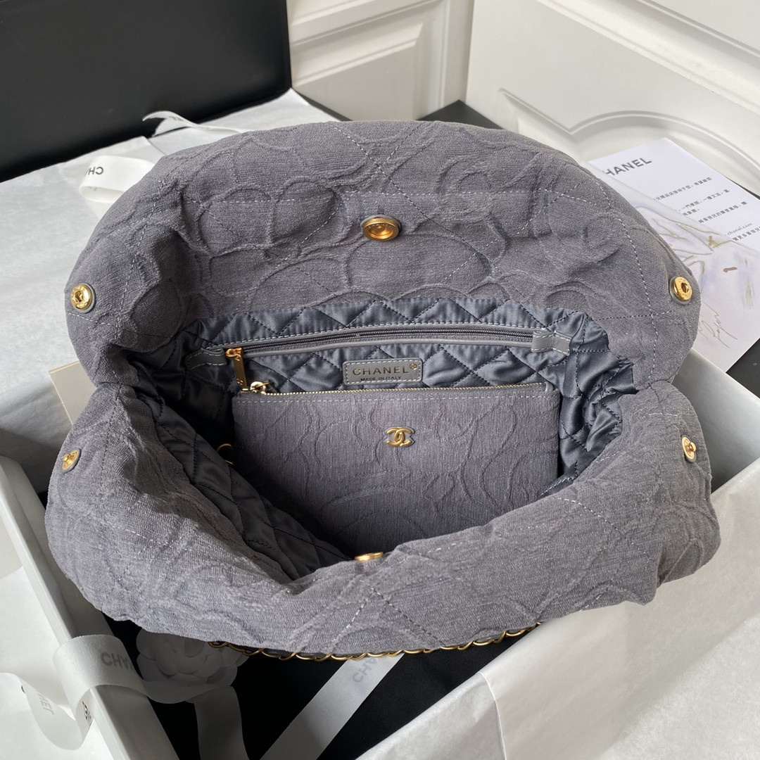 Ch**el 22 SMALL HANDBAG velvet GREY 13.7×14.4×2.7 in