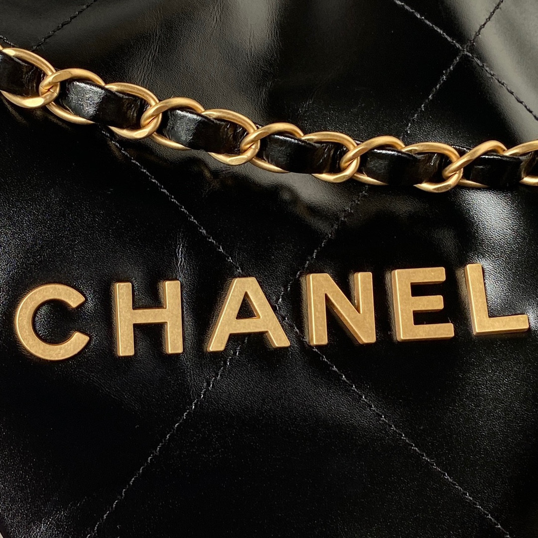 Ch**el 22 HANDBAG Shiny Calfskin BLACK 30×45×8cm