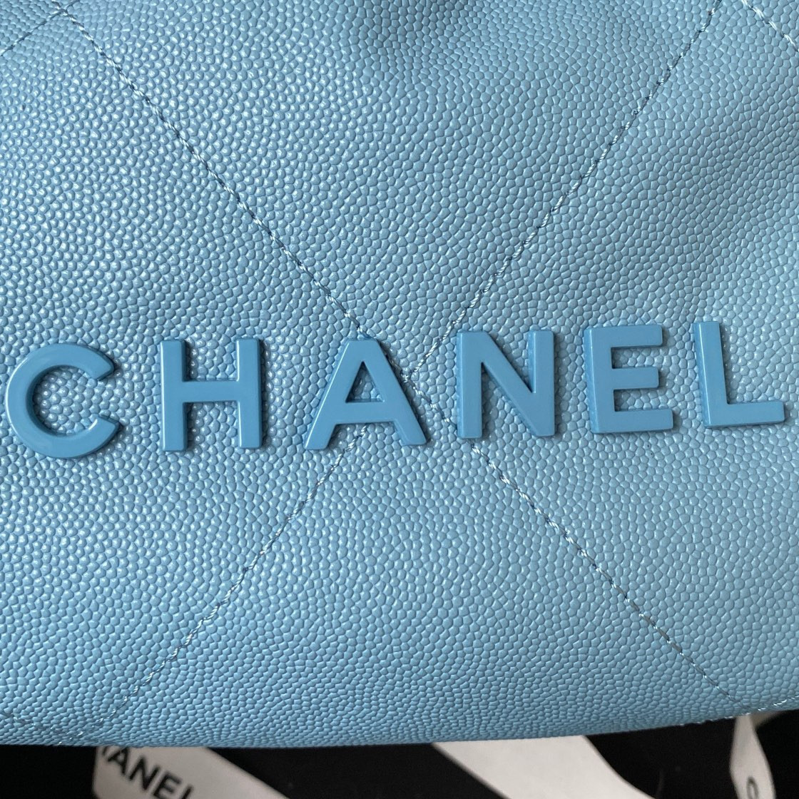 Ch**el 22 MINI HANDBAG GRAINED LEATHER BLUE 7.8 × 7.4 × 2.3 in