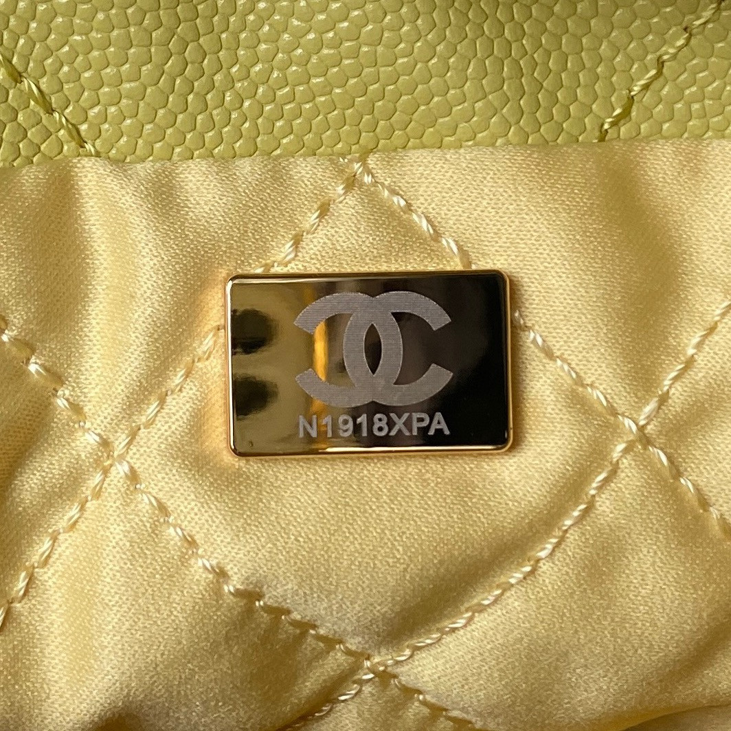 Ch**el 22 MINI HANDBAG GRAINED LEATHER YELLOW 7.8 × 7.4 × 2.3 in