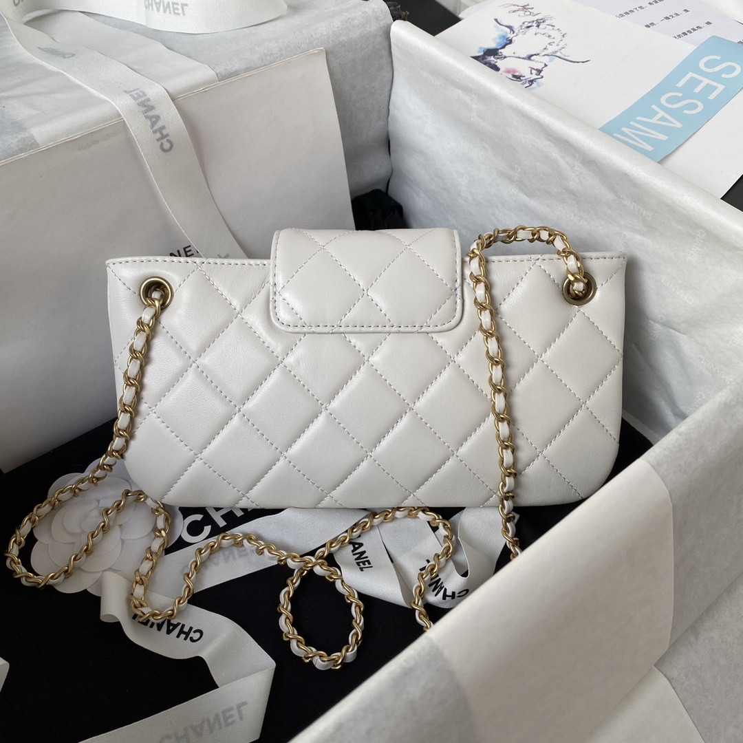 Ch**el BAGUETTE BAG WHITE 4.5 × 9.4 × 1.8 in