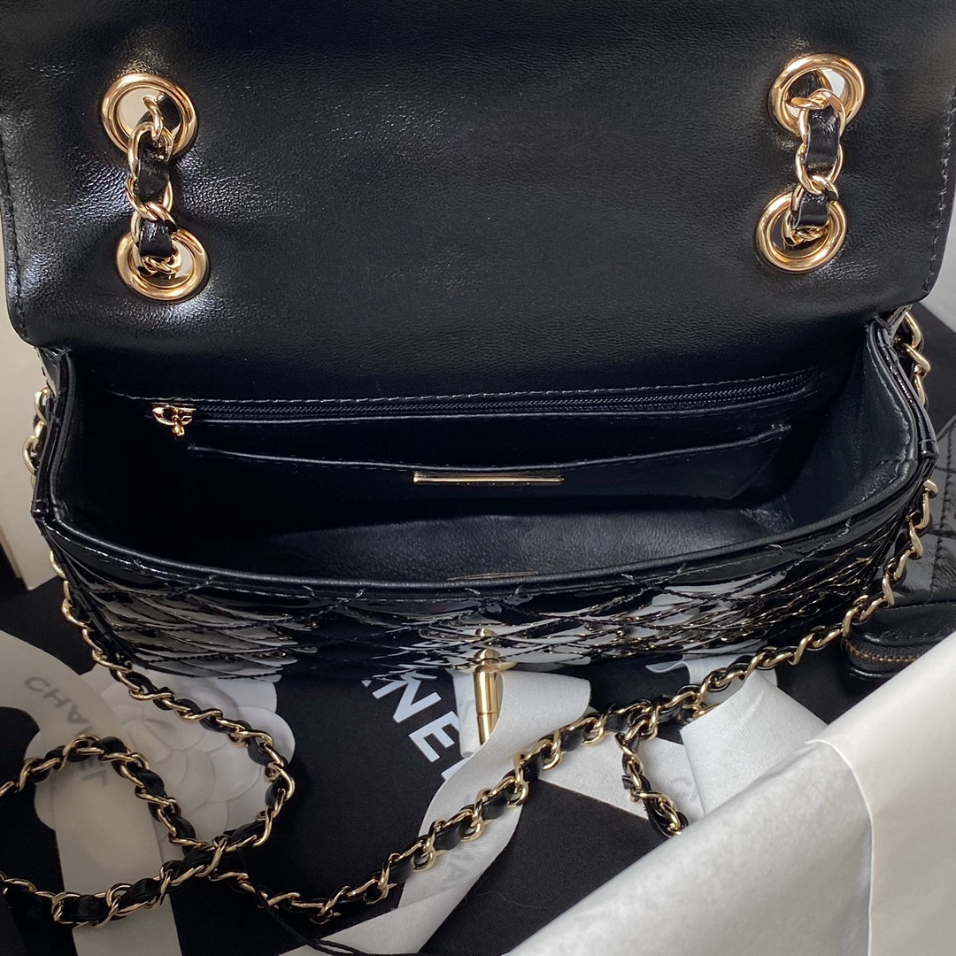 Ch**el MINI FLAP BAG & STAR COIN PURSE BLACK 5.9 × 7.8 × 2.5 in