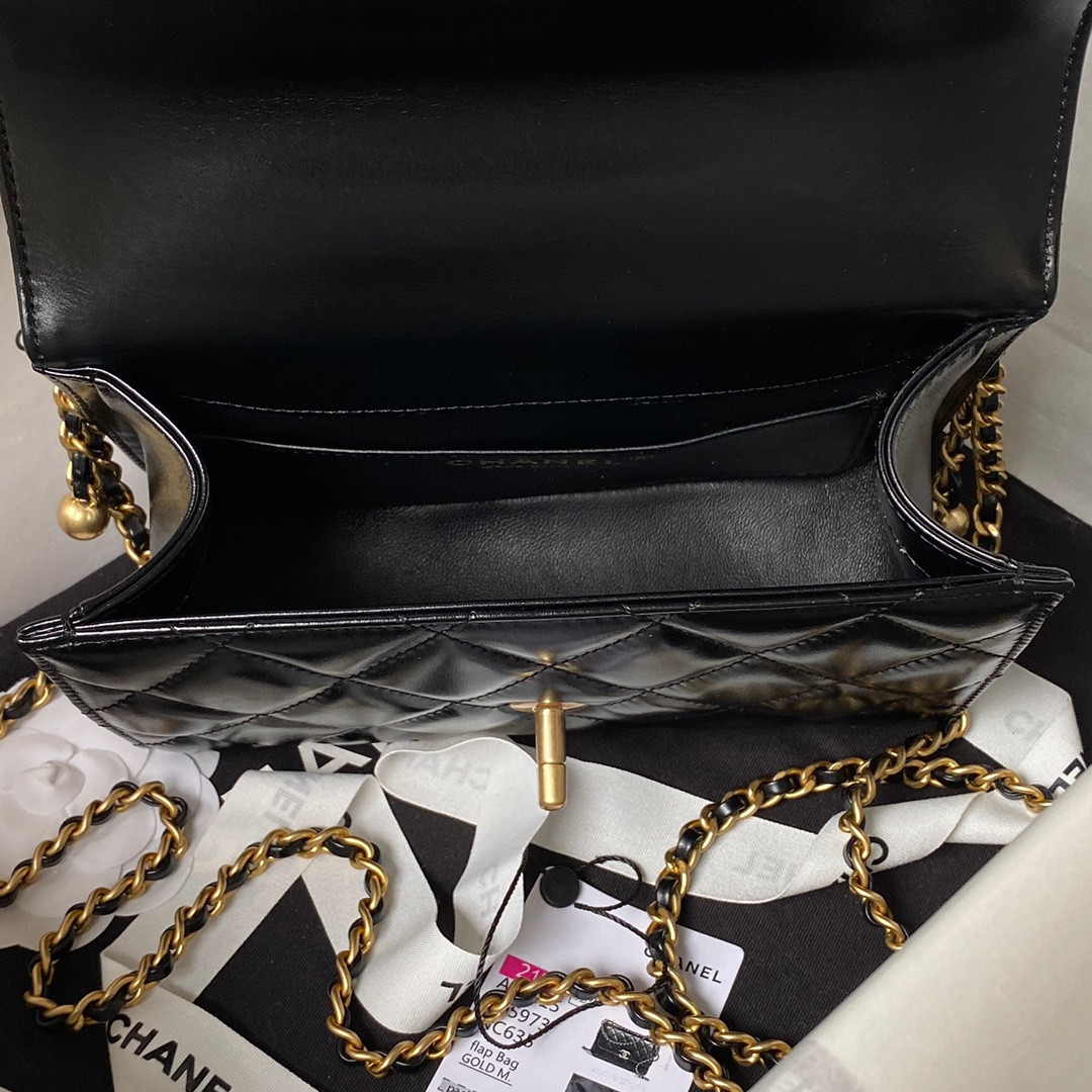 Ch**el MINI FLAP BAG BLACK 12×19×8cm
