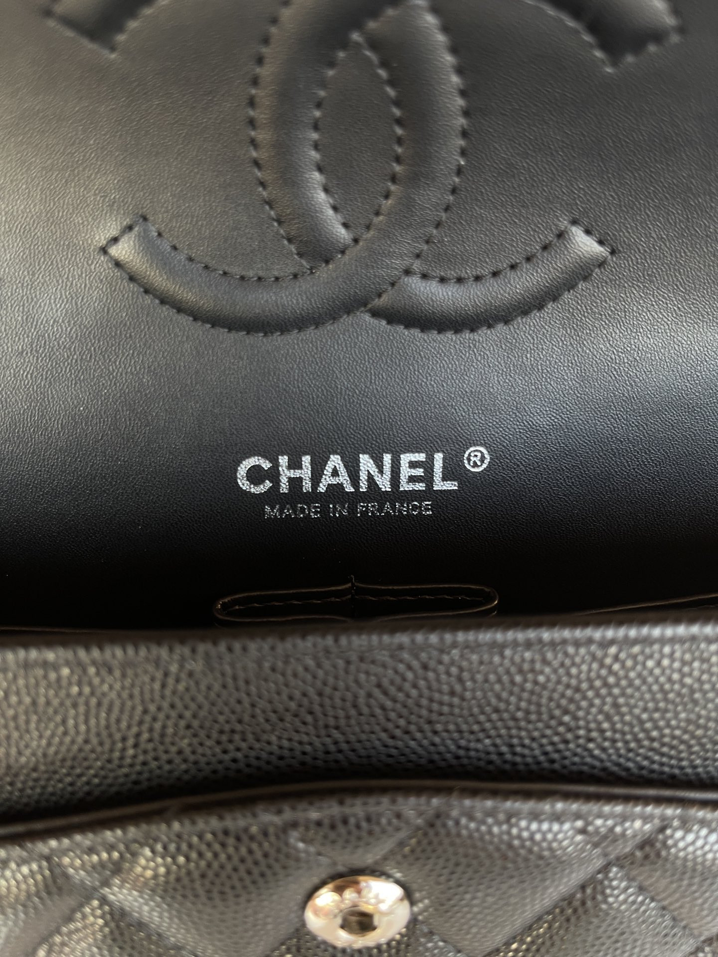 Ch**el CLASSIC HANDBAG GRAINED CALFSKIN 6 × 9.9 × 2.5 in