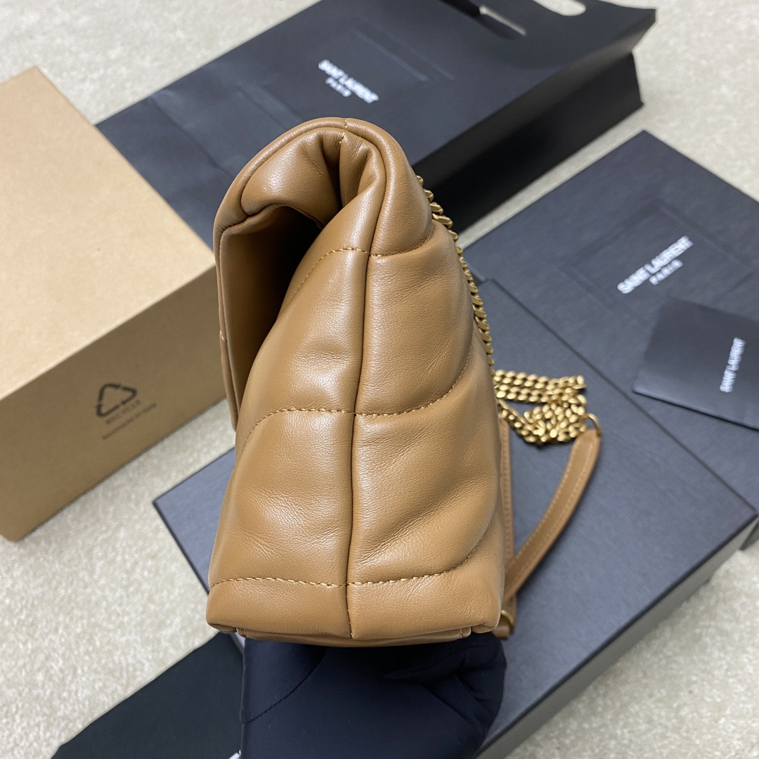 Y51 PUFFER IN LEATHER BROWN 23 X 15.5 X 5.8 CM