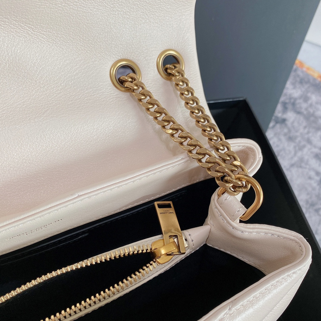 Y51 LOULOU SMALL IN QUILTED LEATHER WHITE GOLD 9 X 6.1 X 3.3 INCHES