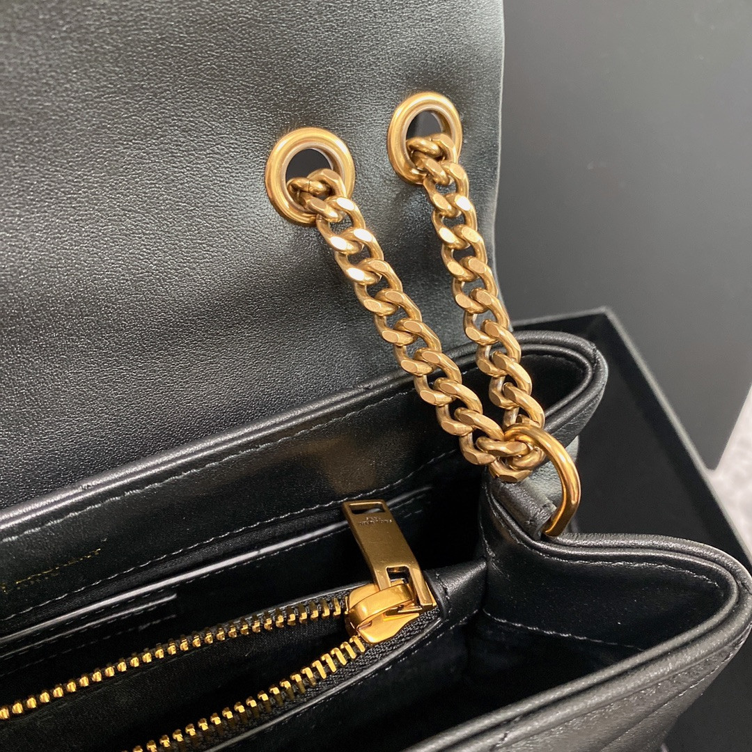 Y51 LOULOU SMALL IN QUILTED LEATHER BLACK GOLD 9 X 6.1 X 3.3 INCHES