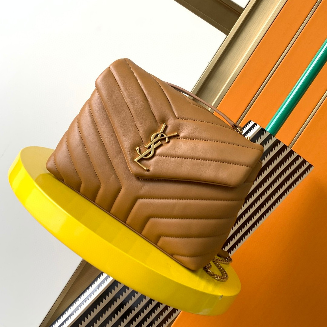Y51 LOULOU SMALL IN QUILTED LEATHER BROWN 9 X 6.1 X 3.3 INCHES