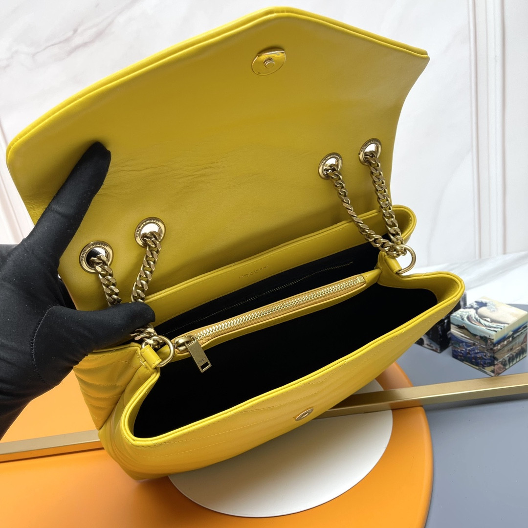 Y51 LOULOU MEDIUM IN QUILTED LEATHER YELLOW 12.5 X 8.6 X 3.5 INCHES