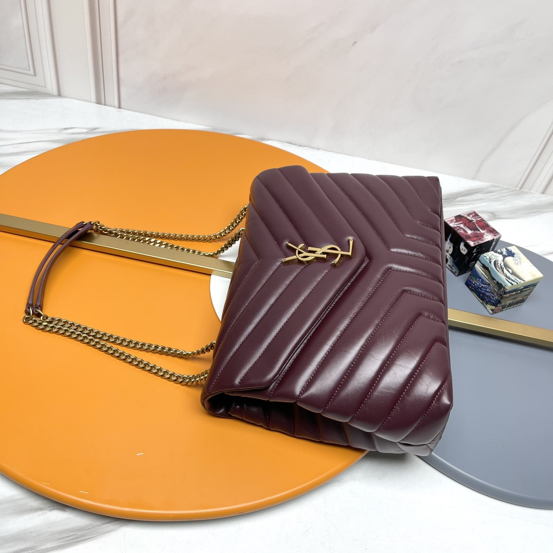 Y51 LOULOU MEDIUM IN QUILTED LEATHER DARK RED 12.5 X 8.6 X 3.5 INCHES