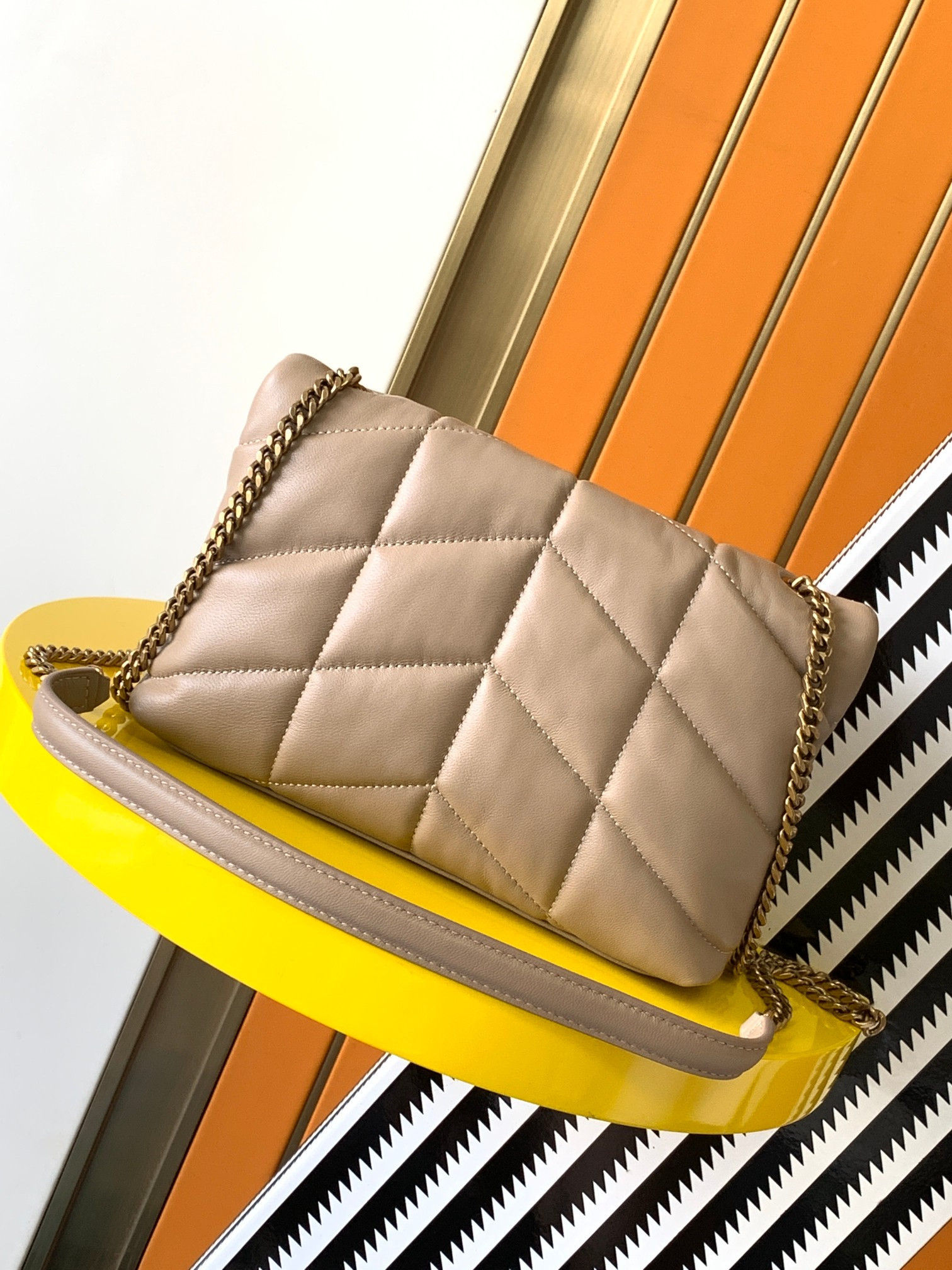 Y51 PUFFER MEDIUM IN NAPPA LEATHER DARK BEIGE 13.7 X 9 X 5.3 INCHES