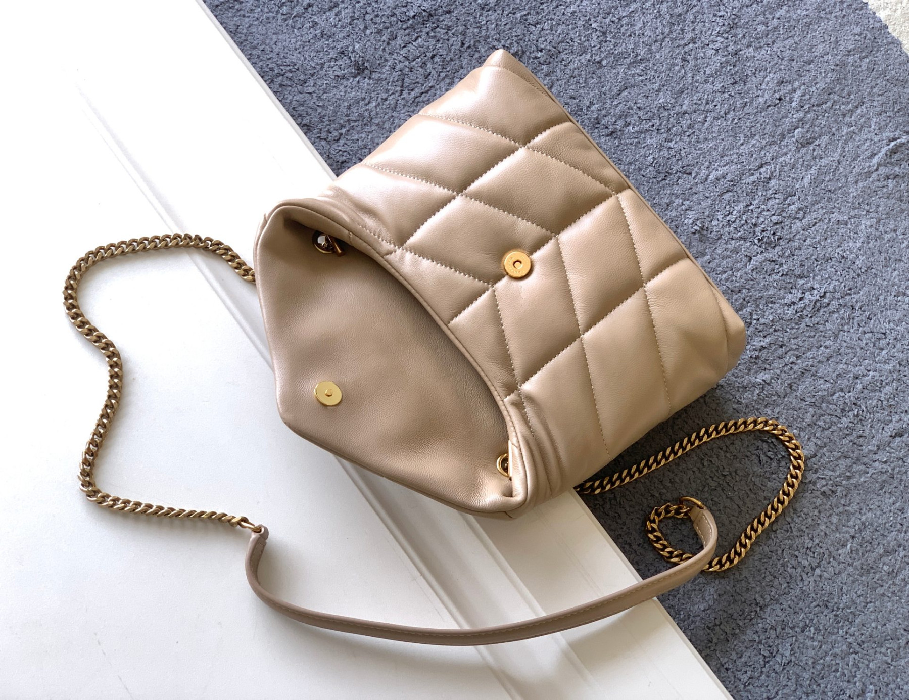 Y51 PUFFER MEDIUM IN NAPPA LEATHER DARK BEIGE 13.7 X 9 X 5.3 INCHES