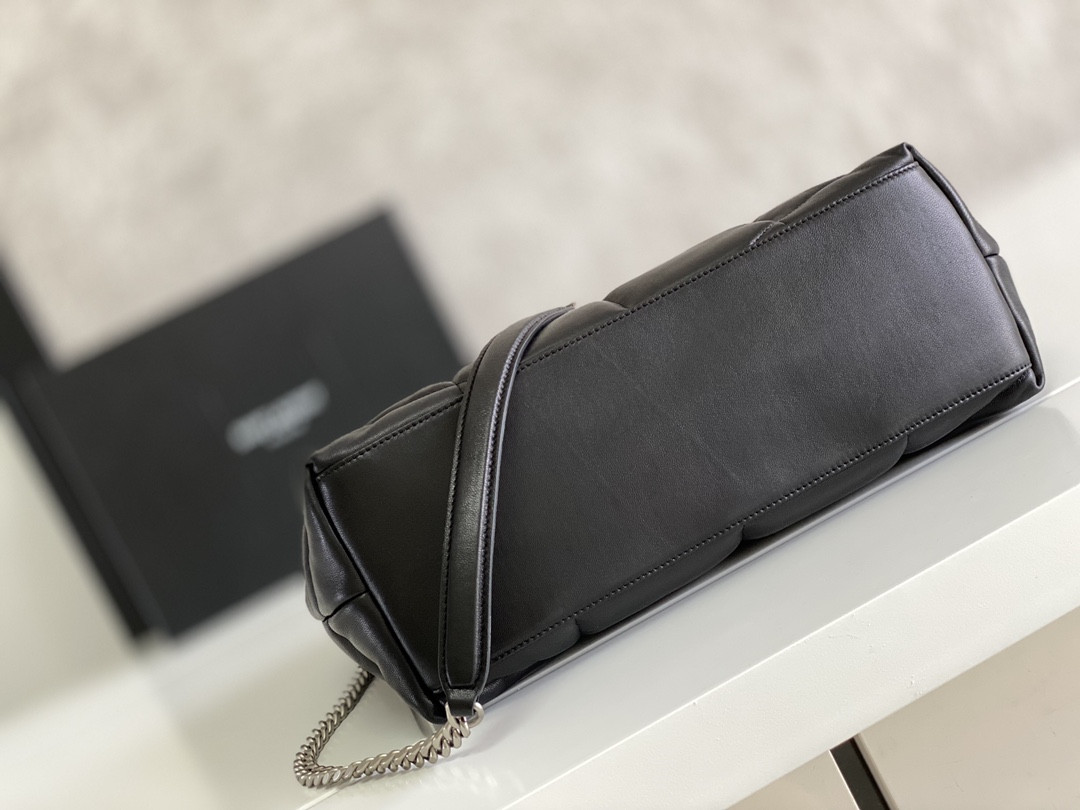 Y51 LOULOU PUFFER MEDIUM IN NAPPA LEATHER BLACK SILVER 13.7 X 9 X 5.3 INCHES