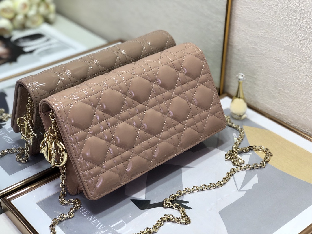 Lady D10r Pouch Rose Des Vents Cannage  8.5 x 4.5 x 1 inches