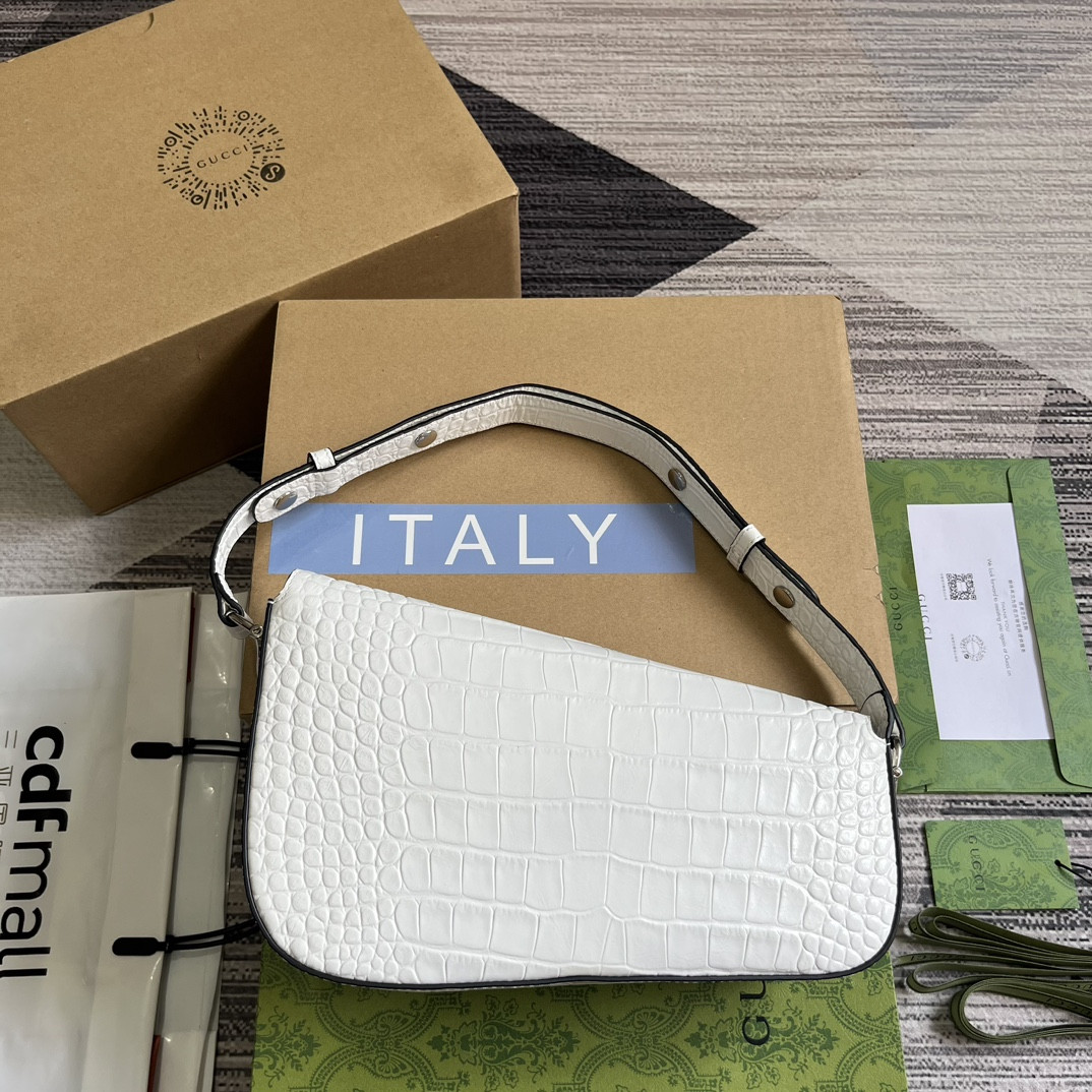 Gvc*1 HORSEBIT 1955 SMALL SHOULDER BAG WHITE 10.4"W x 6.7-4.1"H x 3.1-1.6"D