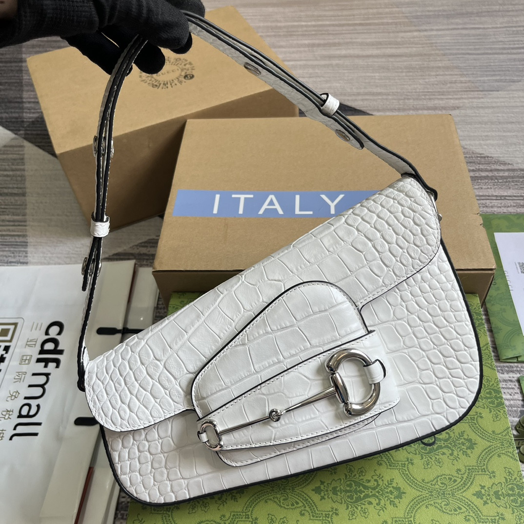 Gvc*1 HORSEBIT 1955 SMALL SHOULDER BAG WHITE 10.4"W x 6.7-4.1"H x 3.1-1.6"D