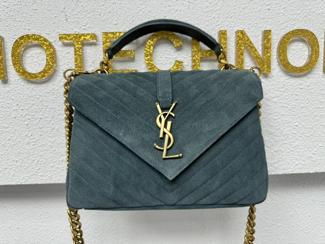 Y51 COLLEGE MEDIUM IN QUILTED SUEDE blue 9.4 X 6.6 X 2.5 INCHES