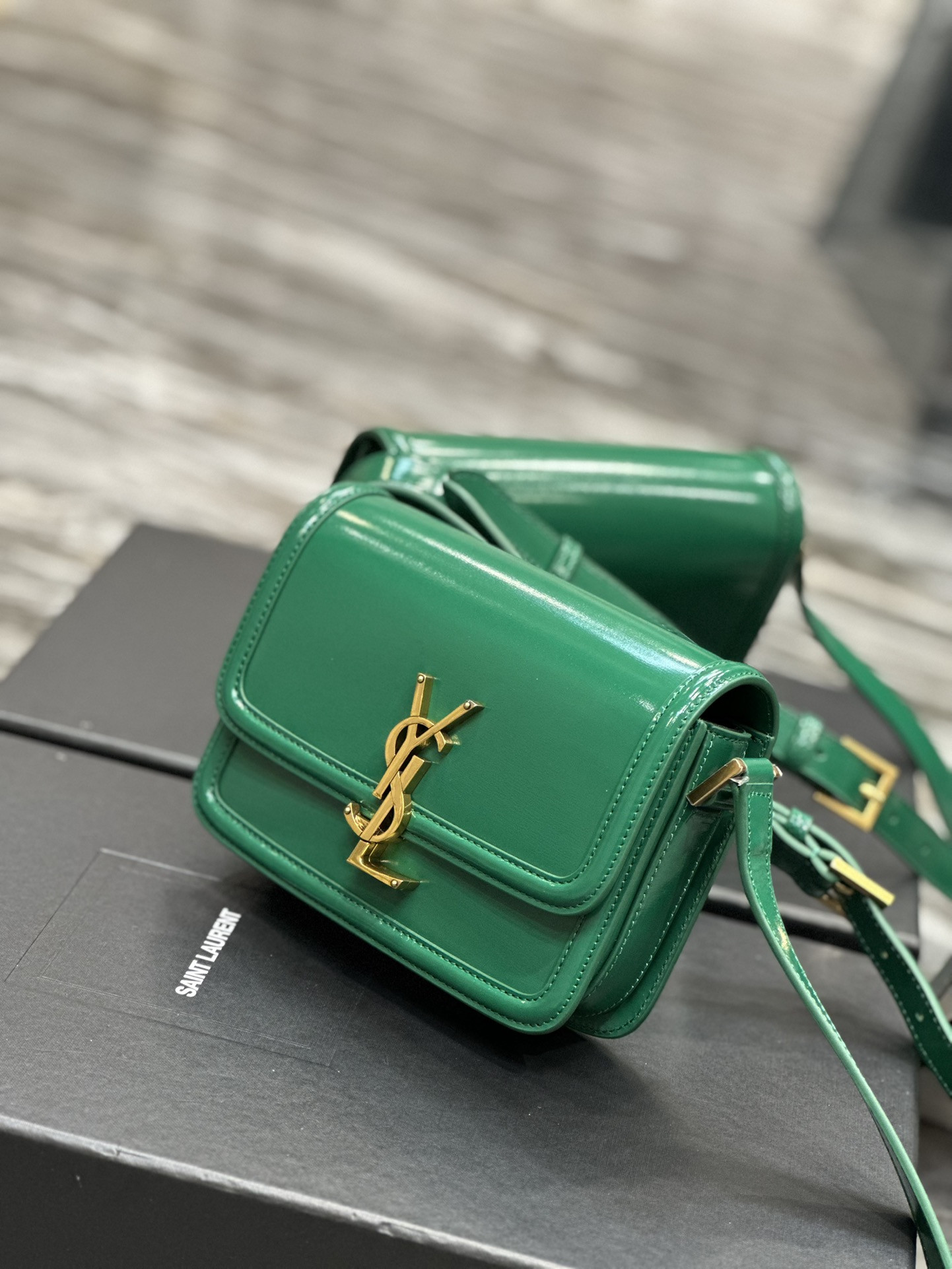 Y51 SOLFERINO SMALL SATCHEL IN BOX Sa1nt Lau*nt GREEN 7.4 X 5.1 X 1.9 INCHES
