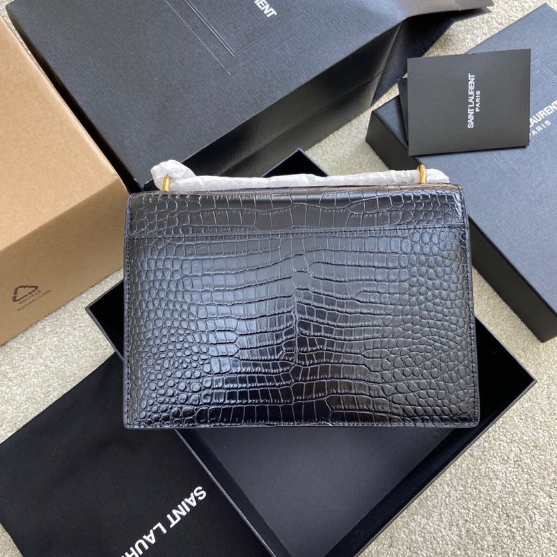 Y51 SUNSET MEDIUM IN CROCODILE-EMBOSSED LEATHER BLACK 8 X 6.2 X 2.5 INCHES