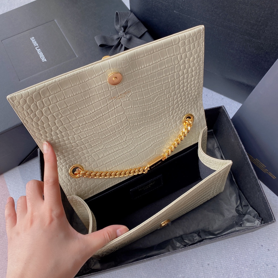 Y51 KATE MEDIUM TASSEL IN CROCODILE-EMBOSSED LEATHER WHITE 9.4 X 5.7 X 2.1 INCHES