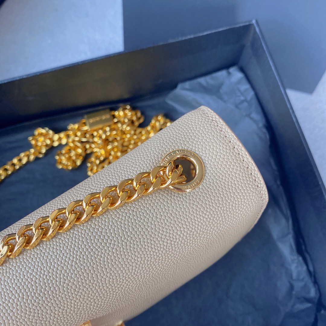 Y51 KATE SMALL IN GRAIN DE POUDRE EMBOSSED LEATHER LIGHT YELLOW GOLD 7.8 X 4.9 X 1.9 INCHES